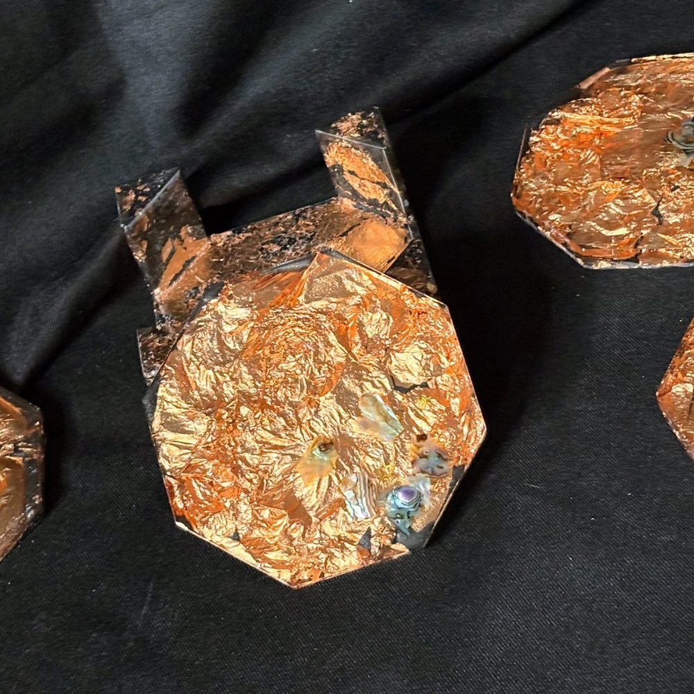 Handcrafted Copper Coasters (4) W/Holder